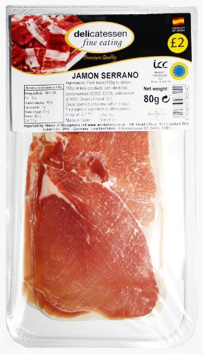 Picture of SERRANO HAM SLICED 80G £2.00 PMP