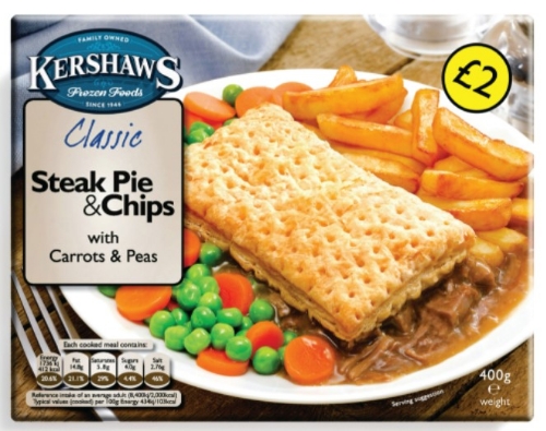 Picture of FROZEN KERSHAWS STEAK PIE & CHIPS 12X400G £2.00 PMP