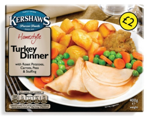 Picture of FROZEN KERSHAWS TURKEY DINNER 12X400G £2.00 PMP