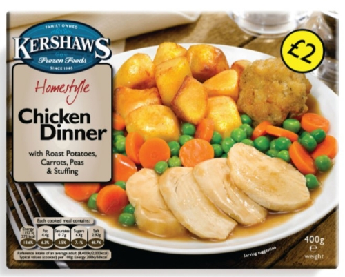 Picture of FROZEN KERSHAWS CHICKEN DINNER 12X400G £2.00 PMP