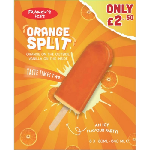 Picture of FROZEN FRANCOS ORANGE SPLIT LOLLIES 8X8PK £2.50 PMP