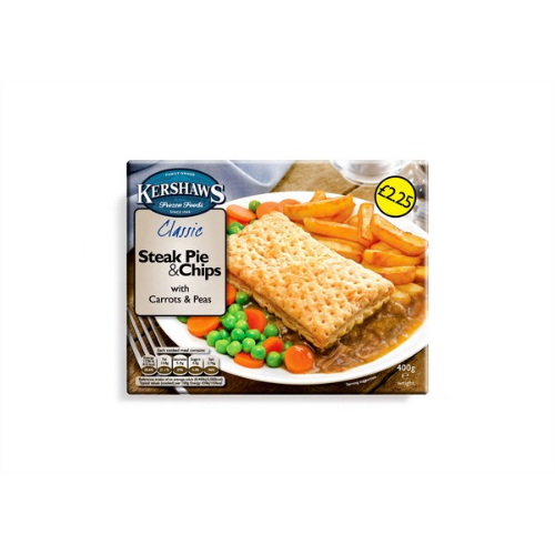 Picture of FROZEN KERSHAWS STEAK PIE & CHIPS 12X400G £2.25 PMP