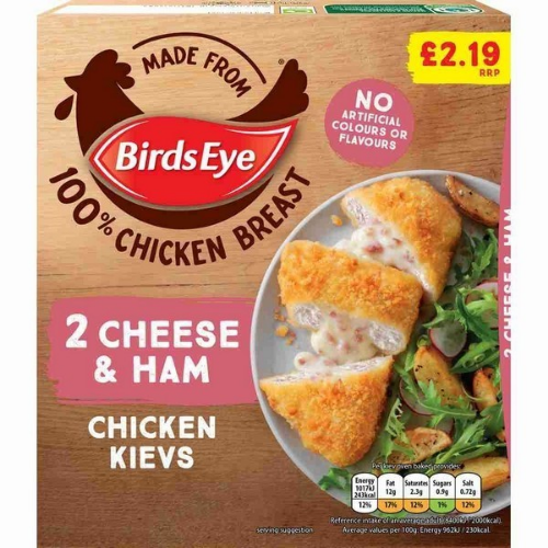 Picture of FROZEN BIRDS EYE 2 CHEESE & HAM CHICKEN KIEVS 8X210G £2.19 PMP