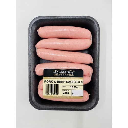 Picture of MCCALLUMS PORK & BEEF SAUSAGES 225G £2.99 PMP