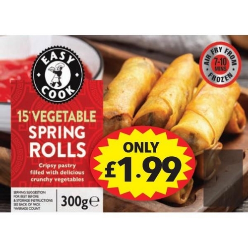 Picture of FROZEN EASY COOK 15 VEGETABLE SPRING ROLLS 24X300G £1.99 PMP
