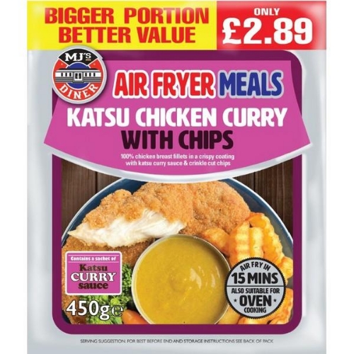 Picture of FROZEN MJS KATSU CHICKEN CURRY WITH CHIPS & SAUCE 12X450G £2.89 PMP 