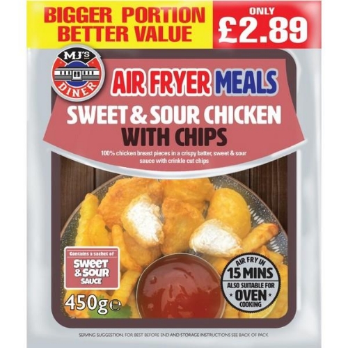 Picture of FROZEN MJS SWEET & SOUR CHICKEN WITH CHIPS & SAUCE 12X450G £2.89 PMP 