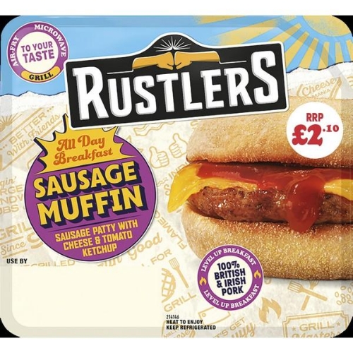 Picture of RUSTLERS BREAKFAST SAUSAGE MUFFIN 4x155G £2.10 PMP