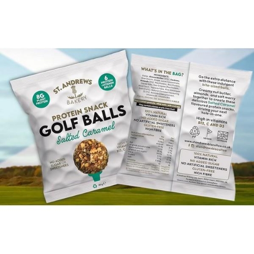 Picture of ST ANDREWS BAKERY PROTEIN GOLF BALLS SALTED CARAMEL 10X45G