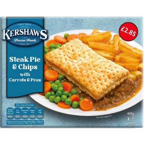 Picture of FROZEN KERSHAWS STEAK PIE & CHIPS 12X400G £2.85 PMP